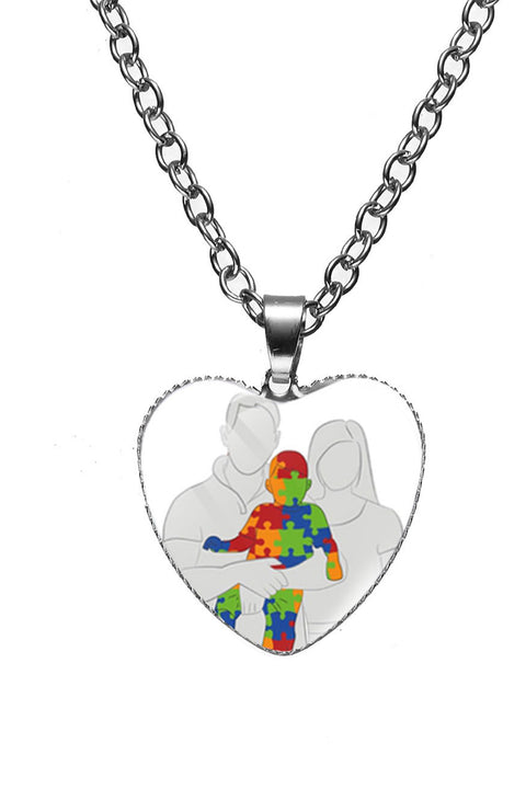 Autism Awareness Acceptance Love Multicolour Puzzle Ribbon Necklace