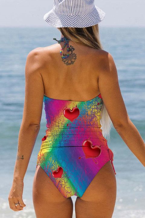 Glitter Rainbow Love Print Bikini Swimsuit