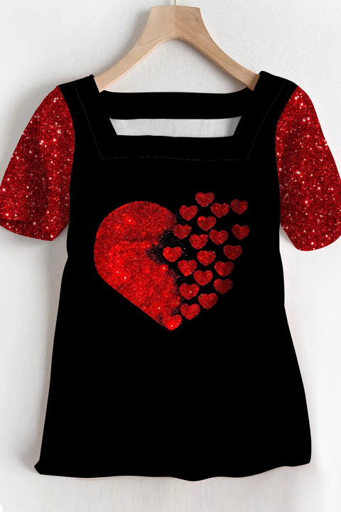 Red Sequin Love Black Beach T-Shirt