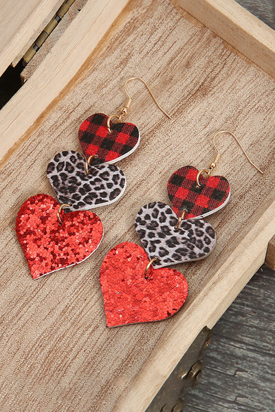 Red Leopard Glitter Christmas Earrings