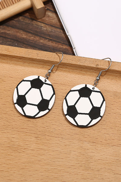 Soccer Shape Print Wood Earrings