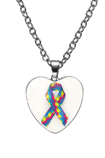 Autism Awareness Acceptance Love Multicolour Puzzle Ribbon Necklace
