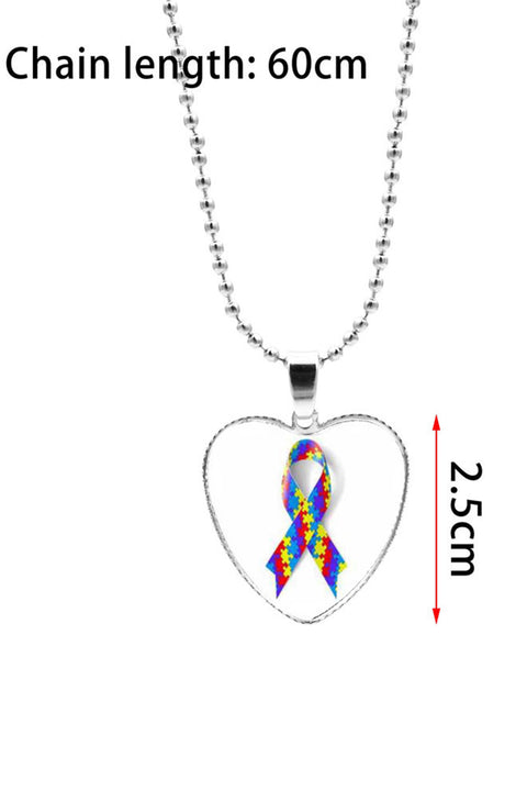 Autism Awareness Acceptance Love Multicolour Puzzle Ribbon Necklace