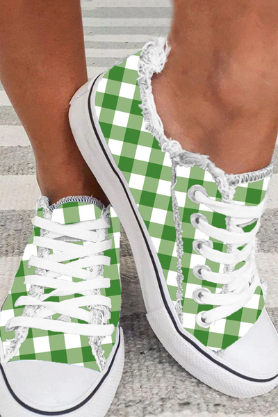 Green Grid Canvas Shoes