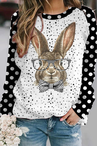 Casual Easter Bunny Rabbit With Black And White Plaid Print Sweatshirt