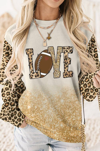 Gift For Mom Lover Football Mom Glitter Leopard Print Bleached Sweatshirt