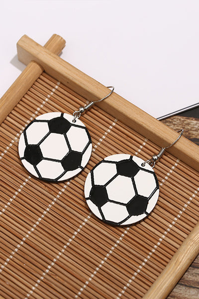 Soccer Shape Print Wood Earrings