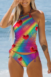Glitter Rainbow Love Print Bikini Swimsuit