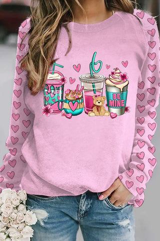 Love Coffee Cups Pink Heart Print Sweatshirt