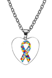 Autism Awareness Acceptance Love Multicolour Puzzle Ribbon Necklace