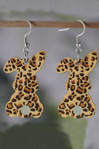 Cute Leopard Easter Bunny Printed Wooden Earrings