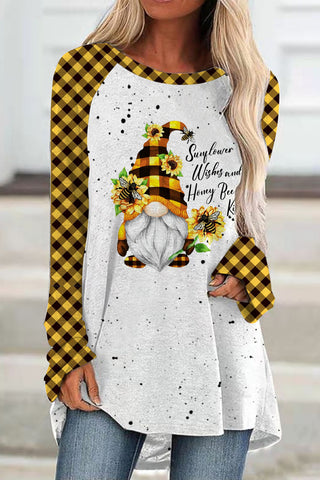 Western Gnome With Bees And Sunflowers Plaid Print Tunic