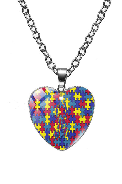 Autism Awareness Acceptance Love Multicolour Puzzle Necklace