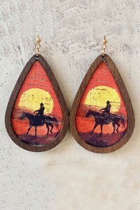 Western Cowboy Wooden Earrings