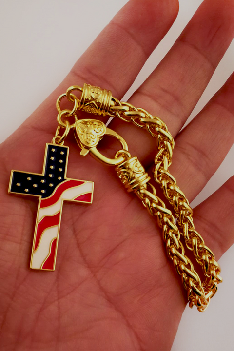 Drip Oil Cross American Flag Necklace