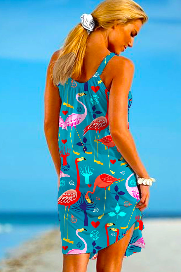 Flamingo Print Sleeveless Dress