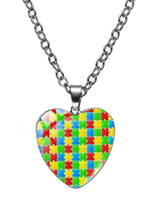 Autism Awareness Acceptance Love Multicolour Puzzle Necklace