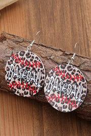 Round Leopard Wood Baseball Earrings