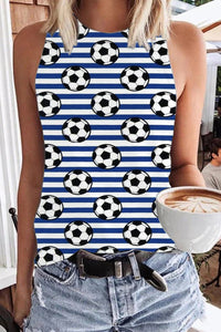 Striped Retro Soccer Ball Soccer Mom Print Tank Top