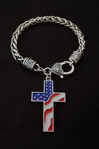 Drip Oil Cross American Flag Necklace