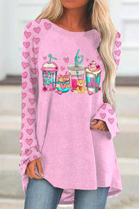Love Coffee Cups Pink Heart Print Tunic