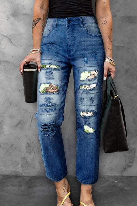 Easter Day Bunny Green Shamrock Ripped Denim Jeans