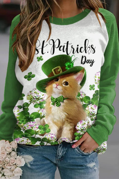 Cat Clover St. Patrick's Day Kitty Print Sweatshirt