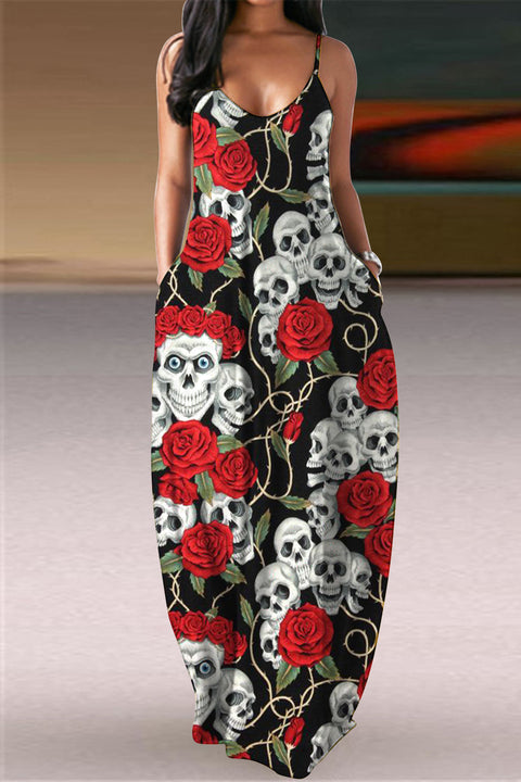 Skeleton Rose Print Maxi Dress