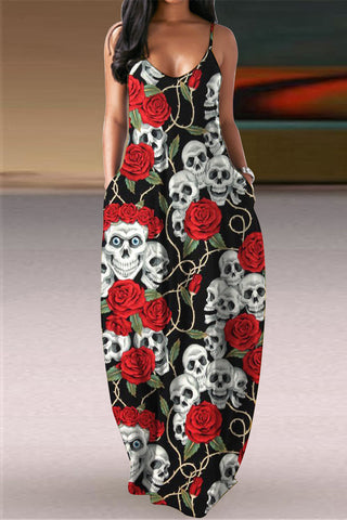 Skeleton Rose Print Maxi Dress