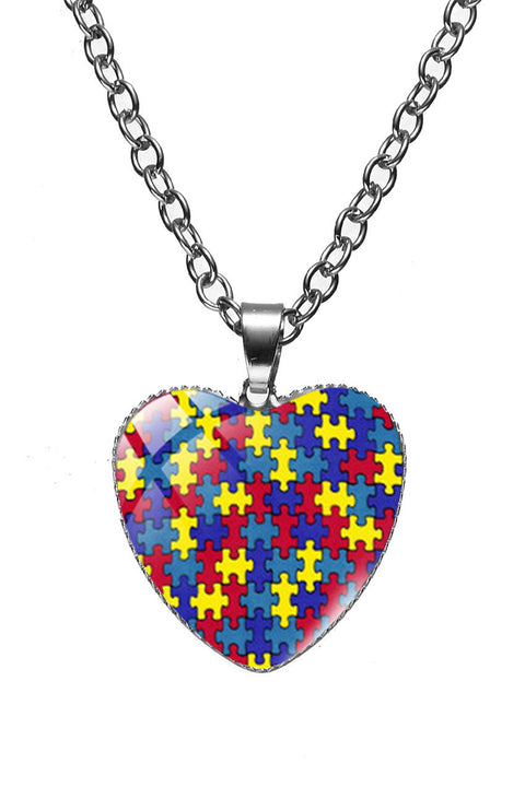 Autism Awareness Acceptance Love Multicolour Puzzle Necklace