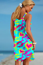 Heart Lips Print Sleeveless Dress