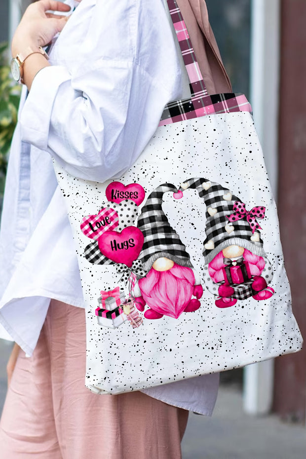 Gnomes Love Heart-Shaped Balloons Plaid Polka Print Tote Bag