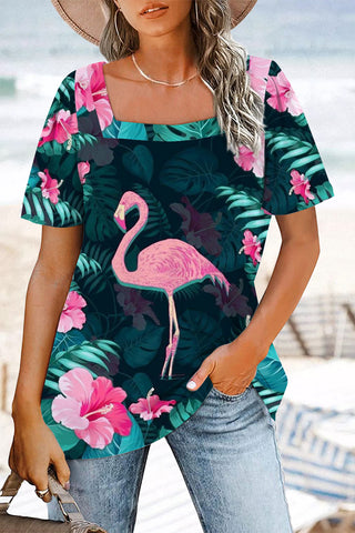 Spring/Summer Flamingos Square Neck T-shirt