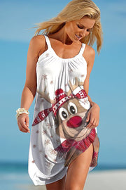 Christmas Reindeer Print Sleeveless Dress