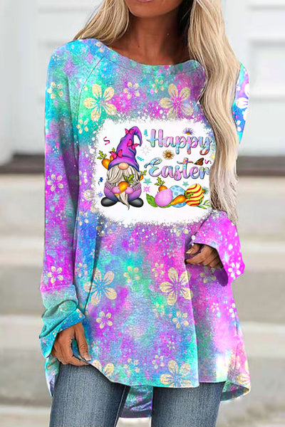 Rainforest Flowers Galaxy Happy Easter Gnomes With Bunny Ears Printed Tunic
