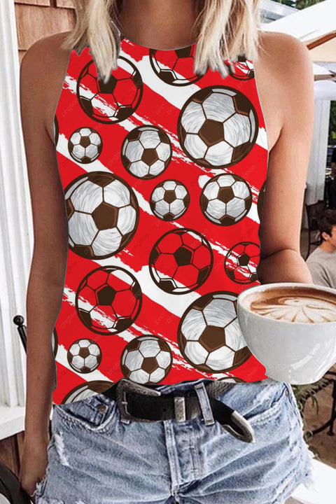 Striped Retro Soccer Ball Soccer Mom Print Tank Top