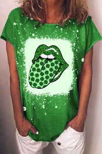 Green Glitter Shamrock Lips Short-sleeved T-shirt