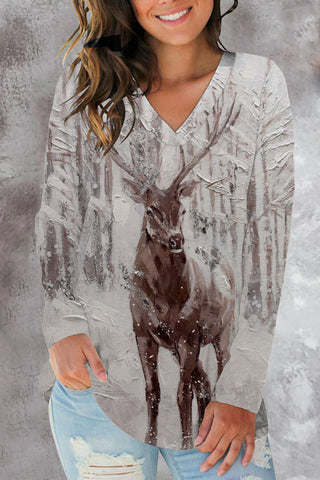 The Deer In The Snow V-neck Sweatshirt