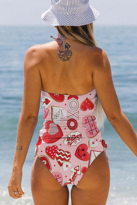 Pink Love Print Bikini Swimsuit