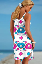 Heart Donuts Cakes Print Sleeveless Dress