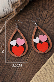 Water Drop Heart Wooden Earrings