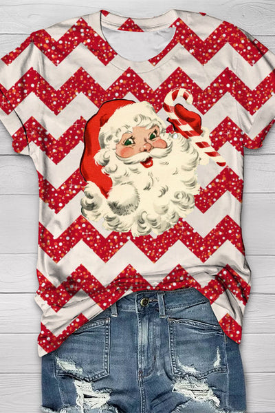 Red Christmas Santa Print Short Sleeve T-shirt