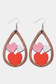 Water Drop Heart Wooden Earrings