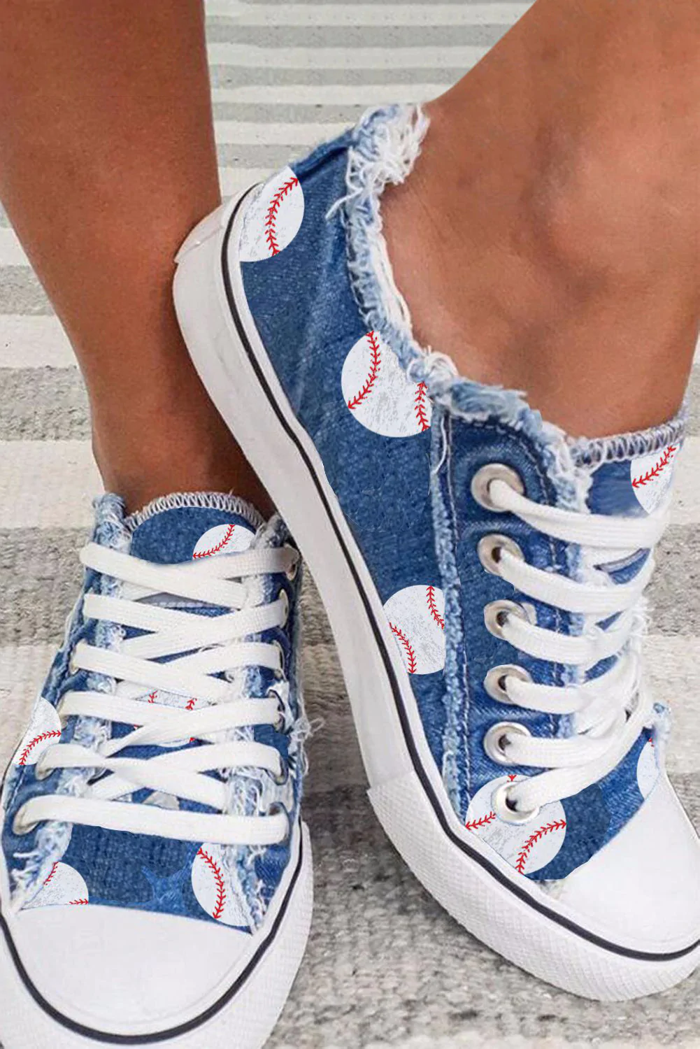 Baseball Printed Denim Color Casual Lace Up Canvas Shoes Sneakers