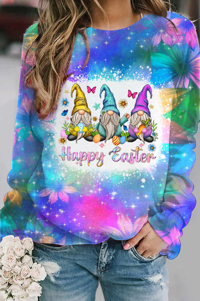 Glitter Sparkle Flowers Galaxy Sky Happy Easter Gnomes With Bunny Ears Printed Sweatshirt