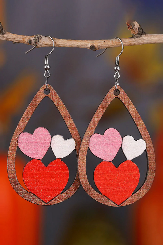 Water Drop Heart Wooden Earrings