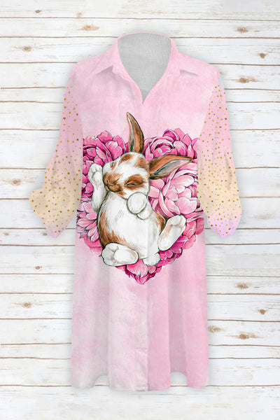 Heart-Shaped Rose Bouquet Of Bunnies Taking a Nap Patch Front Pockets Shirt