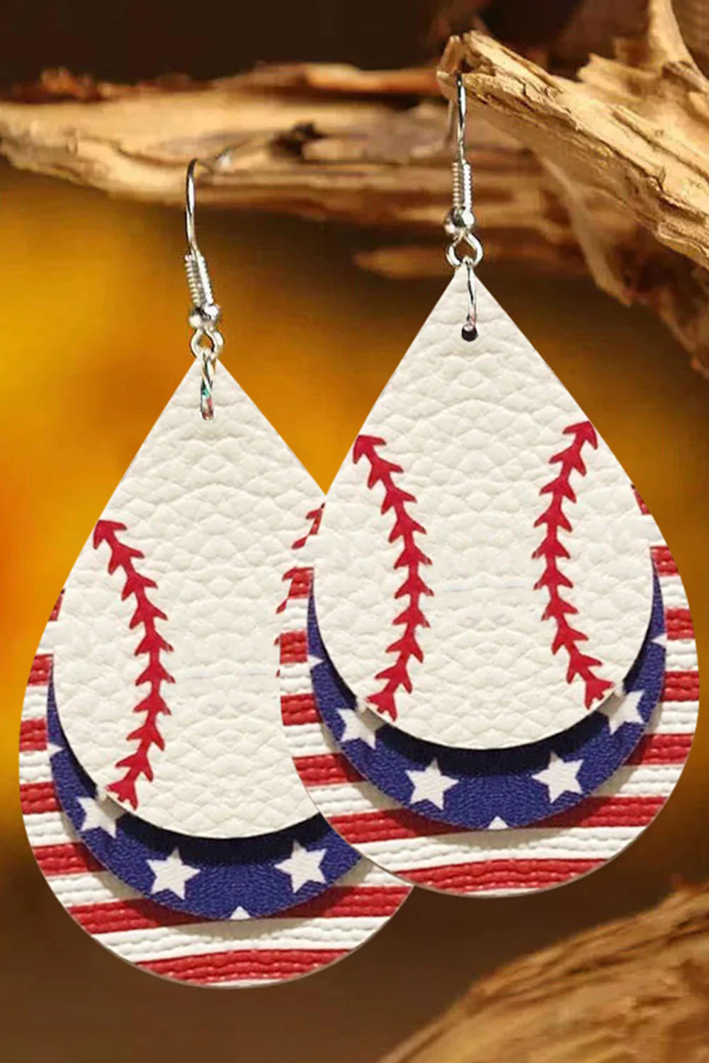 American Flag Baseball Printed Earrings