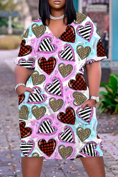 Valentine's Day Love Heart Plus Size Dress with Pockets