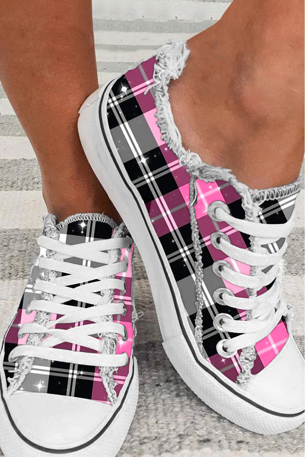 Glitter Plaid Print Canvas Shoes Sneakers